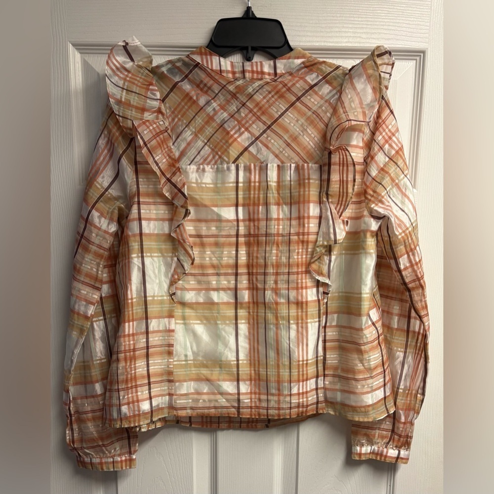 NWT Current Air Anthropologie Polly Organza Plaid Ruffle Yoke Blouse Size Small - Picture 5 of 5